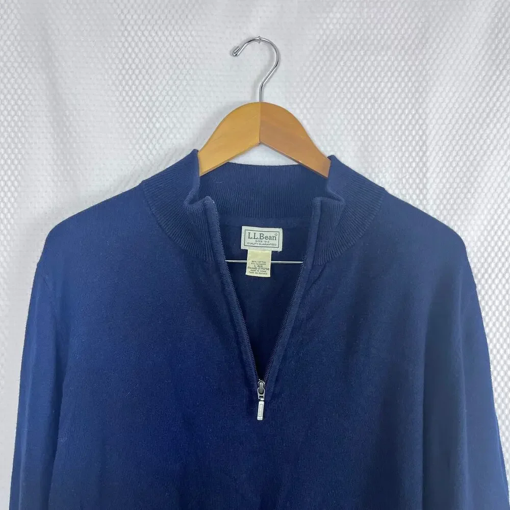 L.L. Bean Sweater Men's‎ L Navy Blue 1/4 Zip Cotton Cashmere Blend (M512)